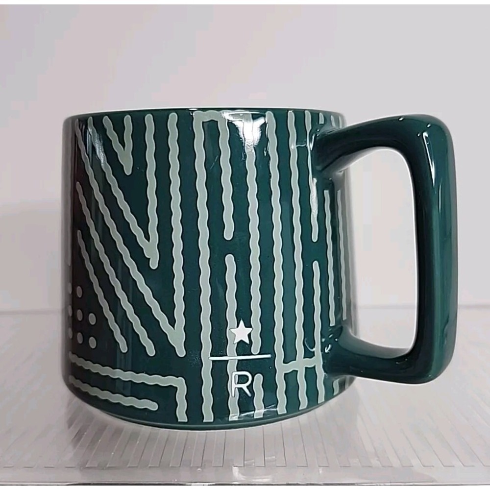 Starbucks Reserve Green Geometric Pattern Ceramic Coffee Mug 8oz 237ml Cup